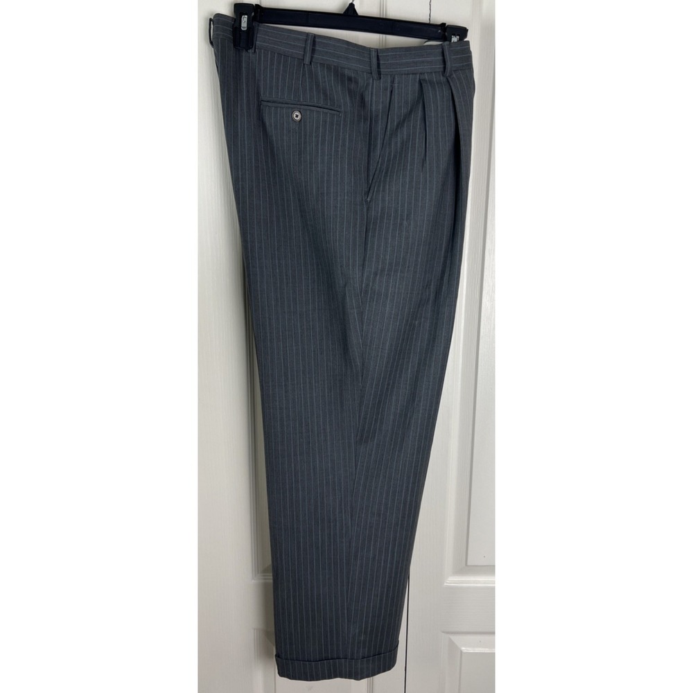 Brooks Brothers Pants Mens W38/L33 Pleated Stripe Gray Cuffed 346 Wool Blend A56